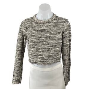 Michael Star Womens Marled Gray Knit Crew Neck Long Sleeve Crop Sweater Top XS/S